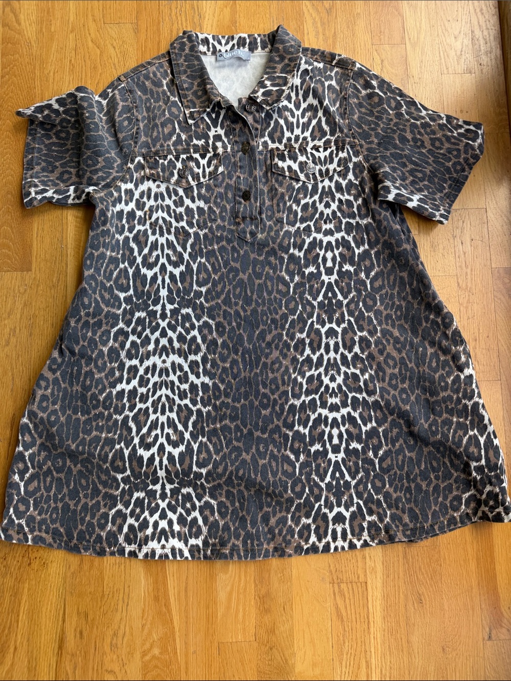 Leopard Print Polo Swing Dress with pockets - Taupe & Black size large - Picture 5 of 7